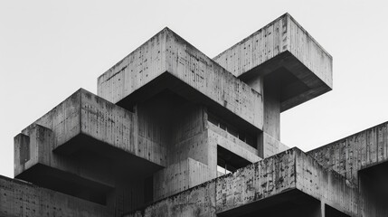 Modern architecture characterized by brutalist concrete structures.