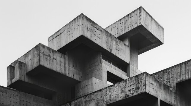 Modern architecture characterized by brutalist concrete structures.