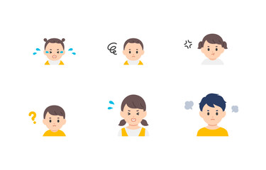 ネガティブな赤ちゃん･子どもの上半身セット【人物ベクターイラスト素材】