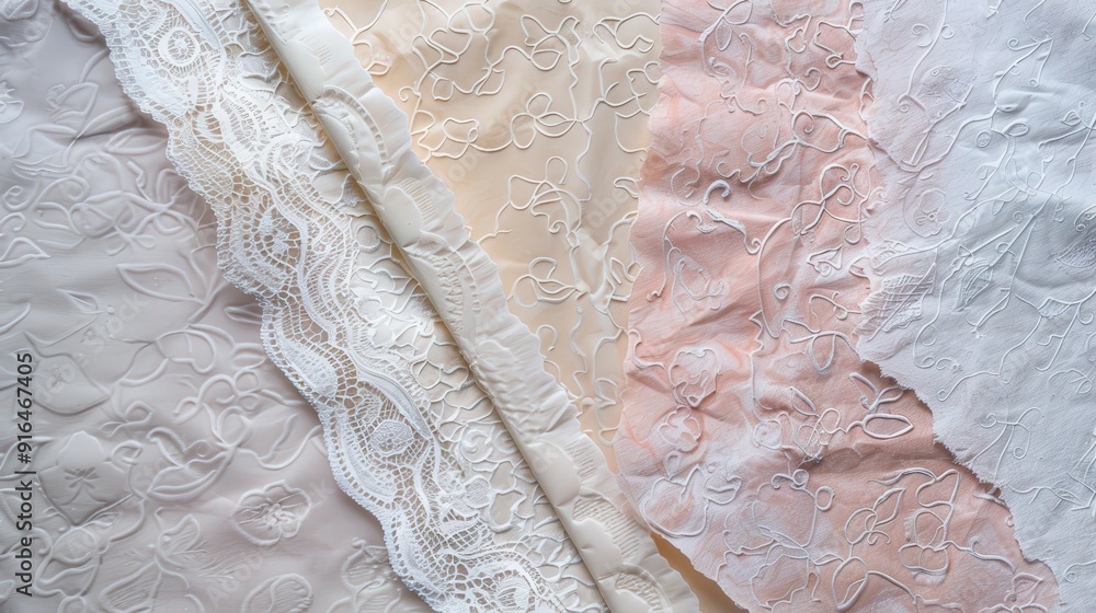 Poster create a series of paper textures with a lace design. describe how the delicate patterns and texture