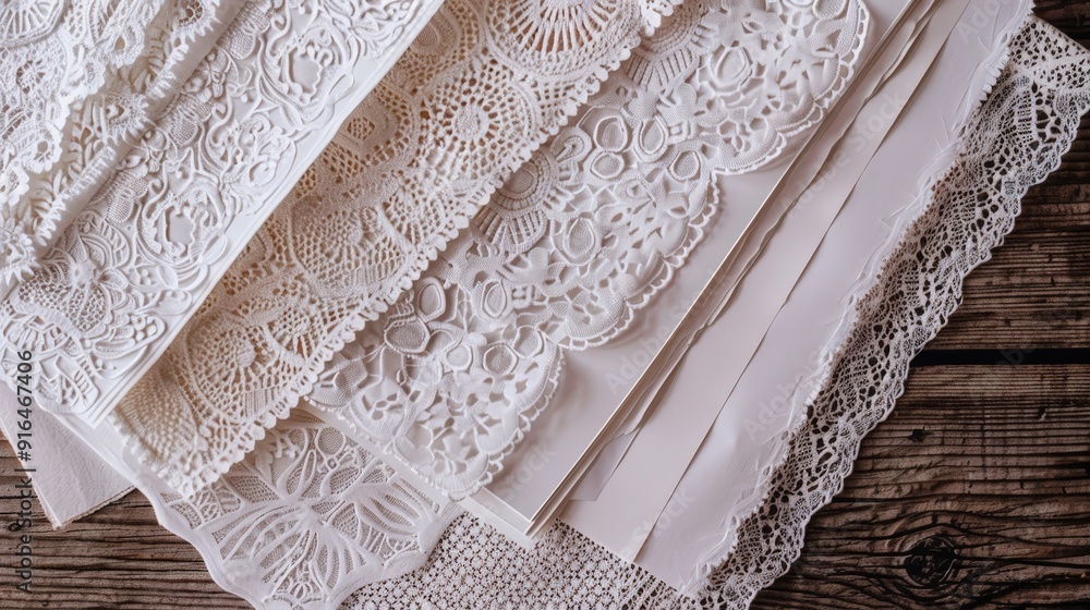 Poster create a series of paper textures with a lace design. describe how the delicate patterns and texture