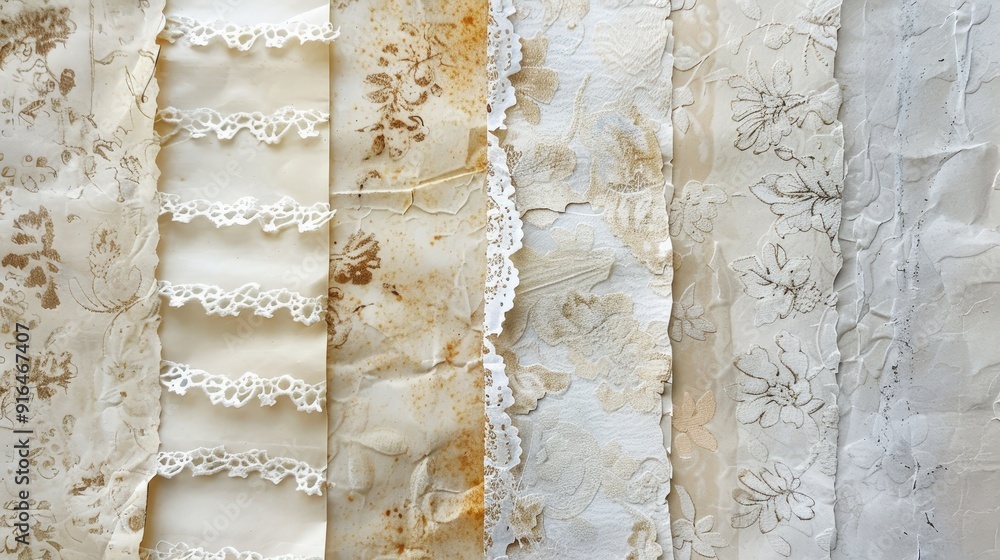Poster create a series of paper textures with a lace design. describe how the delicate patterns and texture