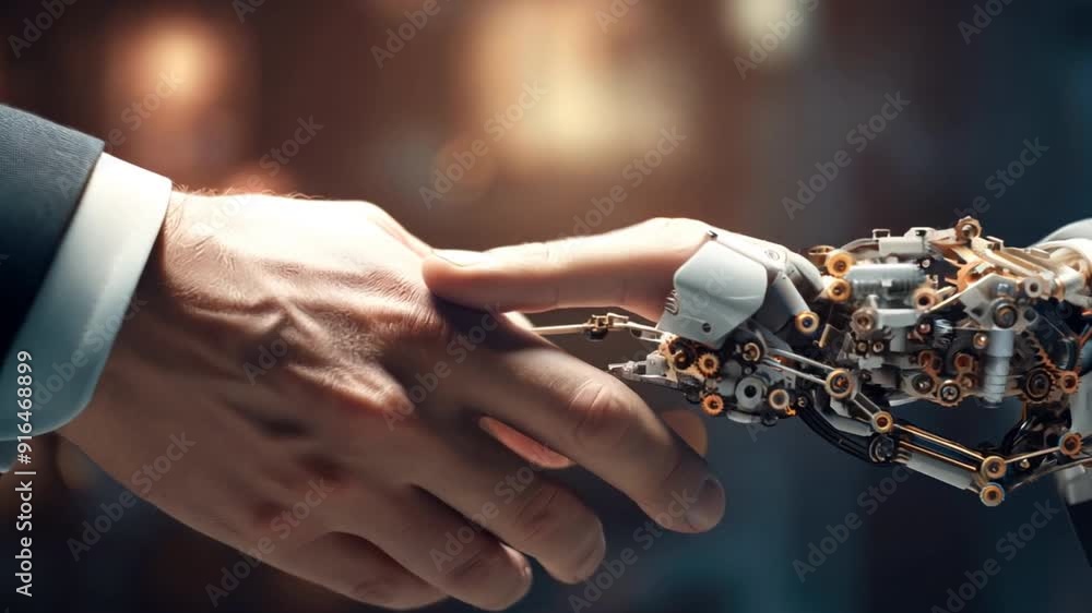 Poster AI robots work together with humans Emphasis on presenting cutting-edge technology and the benefits of AI 