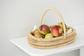Fresh Organic Heavenly Peaches on white background.