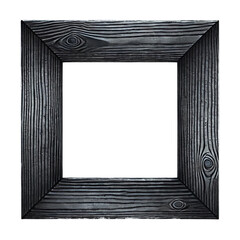 A black wooden frame featuring natural wood grain and knots transparent background, PNG