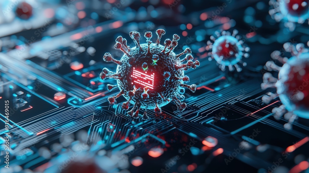 Poster firewall concept with a digital barrier blocking malware