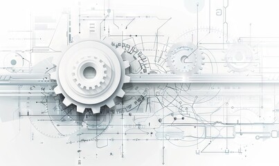 White Gear on Abstract Technological Blueprint