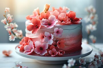 Delicate Pink Cake with Sugar Flowers