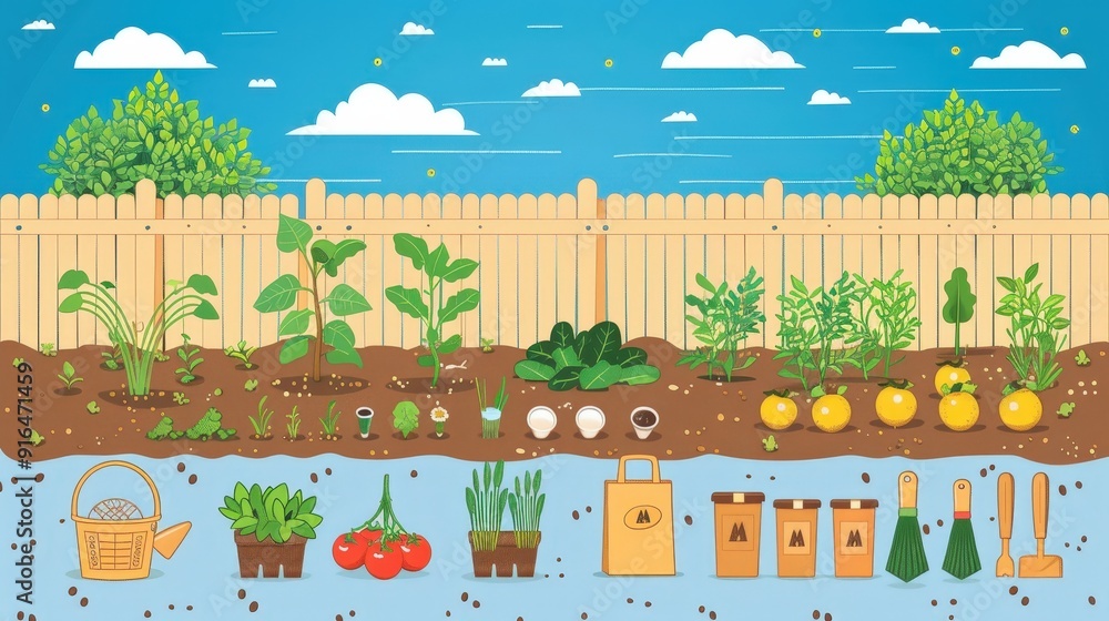 Poster create an infographic that illustrates the process of planting a garden. what steps and visuals make
