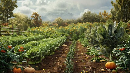 Vegetable garden in late summer background