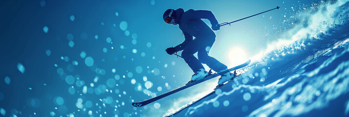 Majestic Ski Jumper Soaring Through An Abstract Winter Wonderland At Dawn