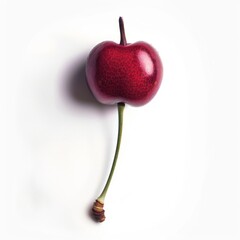 Single Red Cherry on White Background.