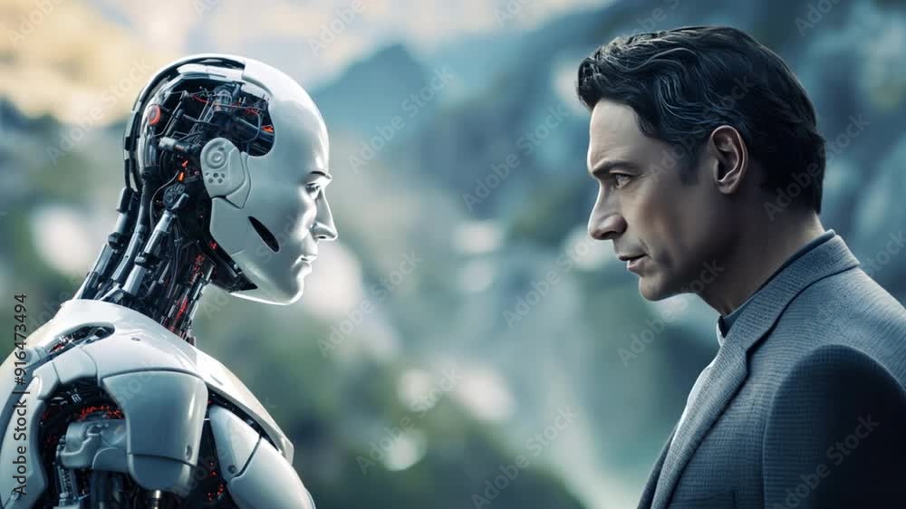 Leinwandbilder AI robots work together with humans Emphasis on presenting cutting-edge technology and the benefits of AI 