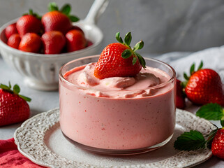 Explain the method for making a light and fluffy strawberry mousse, using fresh strawberries for an authentic taste.