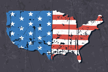 United states of america map and flag patern with scratch abrasion mark . Grunge style . Vector .