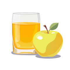 Full glass of yellow freshly and healthy squeezed apple juice isolated on white background. Vector illustration in flat style with dietary drink. Summer clipart for card, banner, flyer, poster design