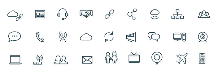  Communication outline thin flat digital icon set