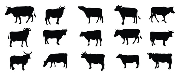 Cows silhouette collection black and white