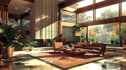 Fototapeta premium Usonian Architecture Environment. AI generated art illustration.