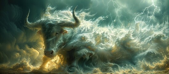 A Powerful Bull Emerging from a Storm