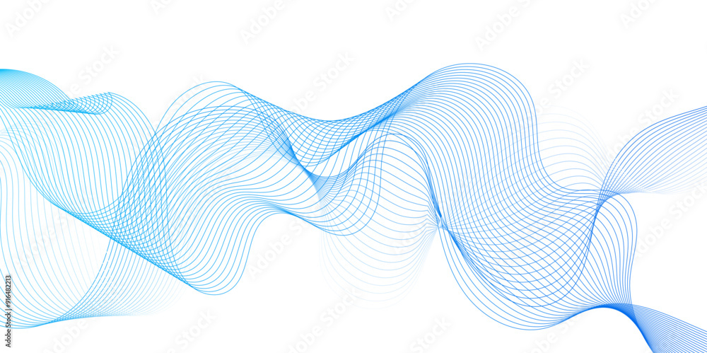 Poster Smooth wave abstract vector background with shadow. background image with dynamic curves.Abstract blue futuristic blend waves lines technology background and sound wave lines on white background.	
