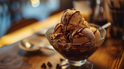 Paramount Pleasure: Sumptuous Chocolate Ice Cream Sundae Drizzled with Syrup