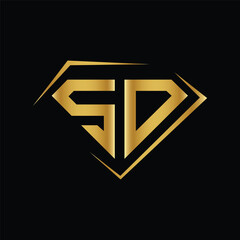 SD Dimond shape letter logo initials letter sd diamond logo design gold color sd logo