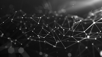 Obraz premium Abstract polygonal dark background with connection lines,Abstract technology background with connecting dots and lines Low poly shape,Composition based on Plexus