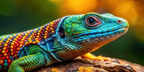 Fototapeta premium Close up of a colorful reptile in natural habitat, reptile, scales, lizard, wildlife, exotic, cold-blooded, camouflage