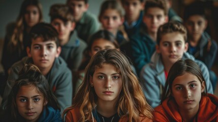 Obraz premium A group of young people are sitting in a classroom