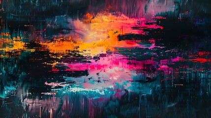 Naklejka premium A background of digital glitch texture, multicolored pixelated distortions, intense digital noise, abstract and chaotic look, hd quality, natural look. --ar 16:9 --v 6.0 --s 250 --style raw