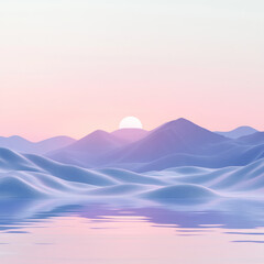 Minimalist digital artwork of serene mountain landscape at sunrise By Generated AI
