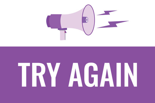 try again button, banner, label, template for website. try again text with colorful megaphone icon
