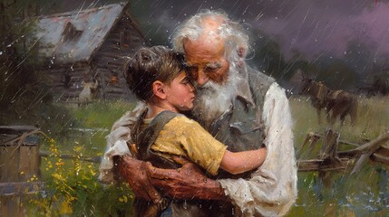 Illustration of Prodigal Son Parable: Embrace, Forgiveness, and Redemption in Beautiful Art.