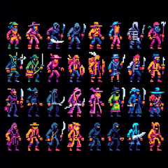 Fototapeta premium Sprite sheet of RPG thieves in pixel art style