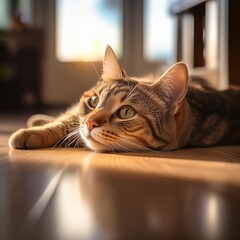 cat resting on the floor, AI generated