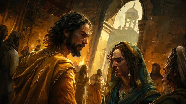 Illustration of Jesus Forgiving the Adulterous Woman - Powerful Religious Artwork for Inspiration