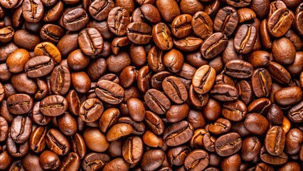 Obraz premium Close-up of coffee beans, coffee, grains, roasted, caffeine, aromatic, brown, drink, morning, brew, close-up, texture, background