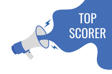 top scorer button, banner, label, template for website. top scorer text with colorful megaphone icon
