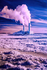 Geothermal Plant in Infrared, sustainable energy solutions, green technology, environmental harmony, renewable resources, ecological balance, climate action, nature and innovation, clean energy future