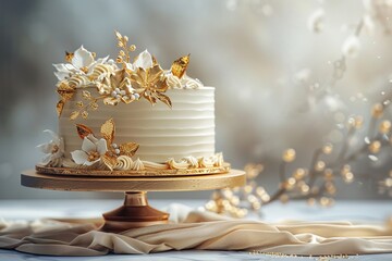 Elegant White and Gold Wedding Cake