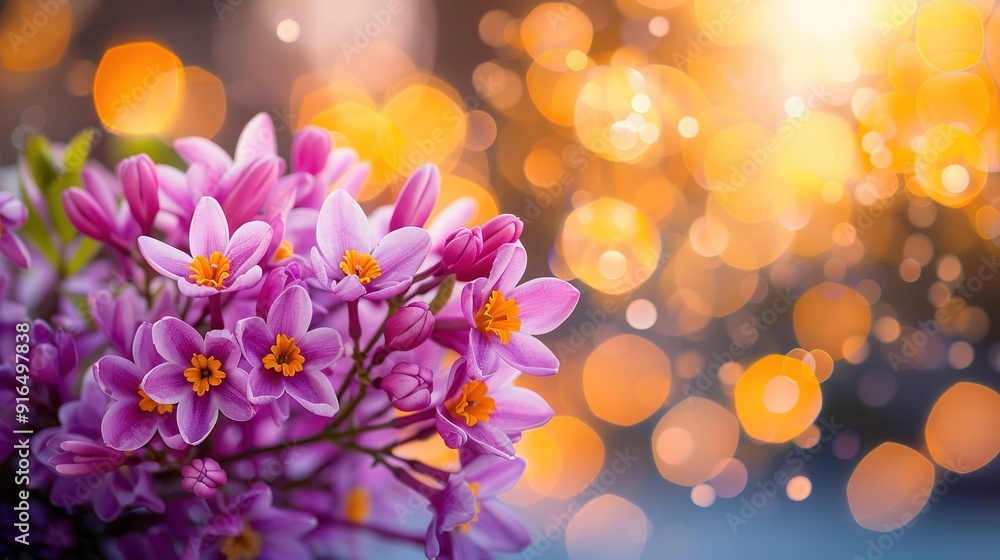 Poster a detailed image of multiple flowers with fuzzy illumination in the foreground and hazy lighting in 
