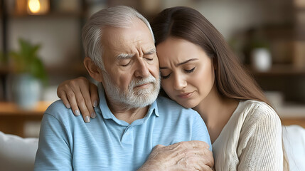 Daughter Consoling Elderly Father Photo