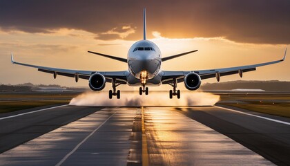 Obraz premium Smooth Landing: Airplane's Final Approach to the Runway