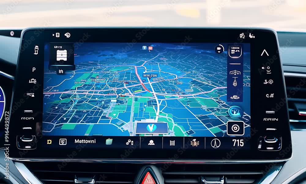 Poster the dashboard displays an intuitive navigation interface guiding the driver through the city