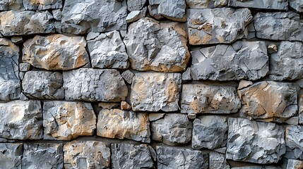 Fototapeta premium A background of stone wall texture, coarse stone surfaces with natural patterns, shades of grey and beige, ancient and weathered look, hd quality, natural look. --ar 16:9 --v 6.0 --s 250 --style raw