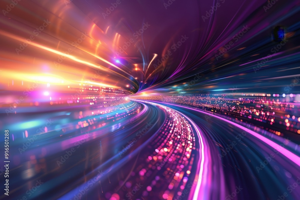Poster abstract representation of light motion with digital art and animation, symbolizing technological pr