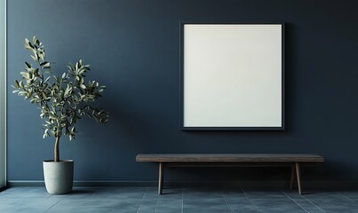 Minimalist Interior Design with Empty Frame and Bench