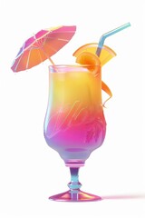 3D cartoon summer cocktail isolated on white background. AI generative