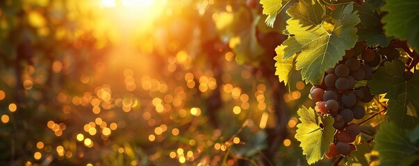 Grapes on the Vine at Sunset.